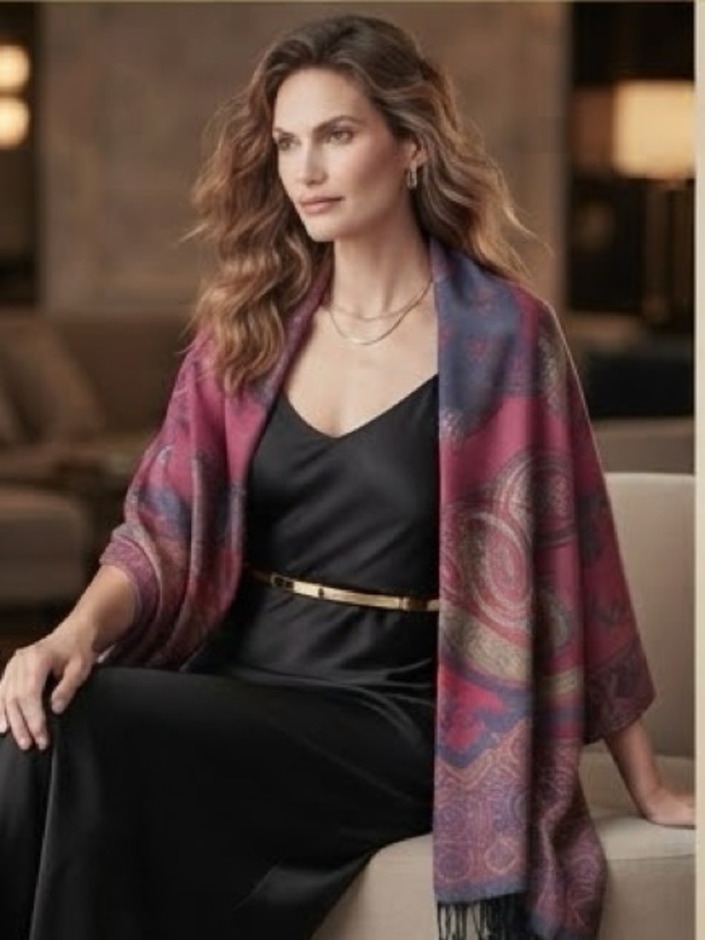 Womens reversible Pashmina Shawl Vibrant Pink & Blue Paisley-Print Wrap